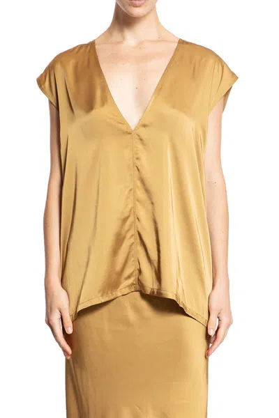 Rick Owens Porterville Dylan V-neck Top In Gold