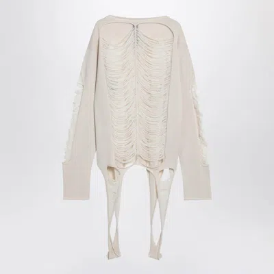 Rick Owens Torn Ivory Sweater In In White