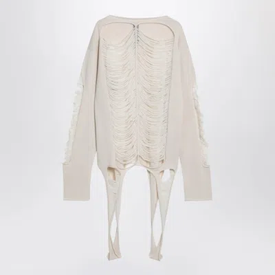 Rick Owens Torn Ivory Sweater In Wool Men