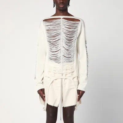RICK OWENS RICK OWENS TORN IVORY SWEATER IN WOOL