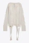 Rick Owens Torn Ivory Sweater In Wool