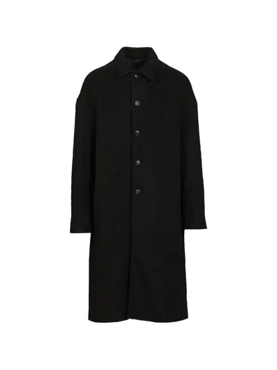 Rick Owens Tower Buttoned Brad Coat In Black Boiled Wool