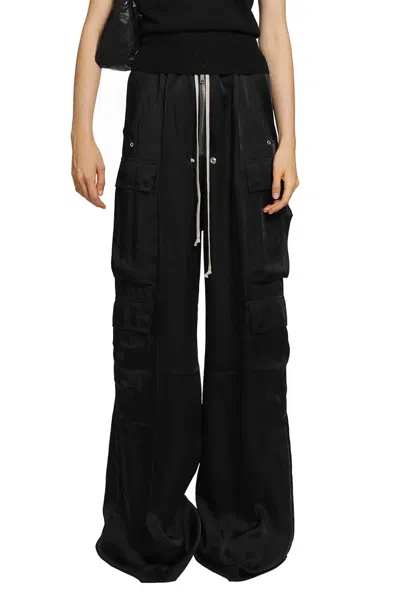 Rick Owens Tower Cargobelas In Washed Charmeuse In Black