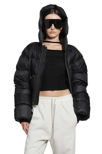 Rick Owens Tower Cinched Hooded Jacket In Black