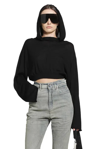 Rick Owens Tower Cropped Hooded Tunic In Black