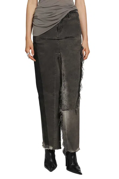 Rick Owens Tower Denim Sliced Skirt In Gray