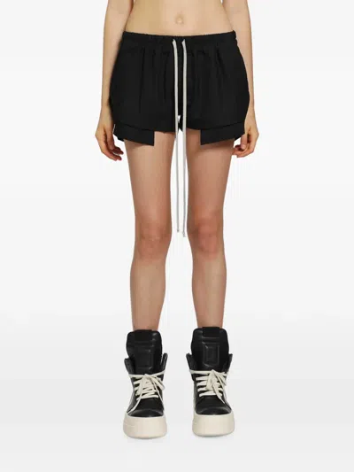 Rick Owens Tower Fog Boxers Drawstring Wool Shorts In Black