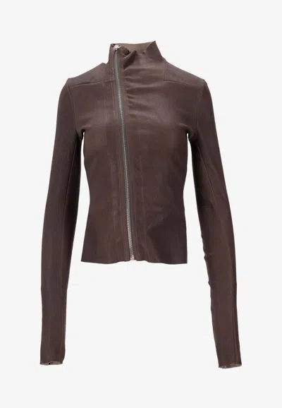 Rick Owens Tower Gary Asymmetrical-zip Jacket In Dark Brown