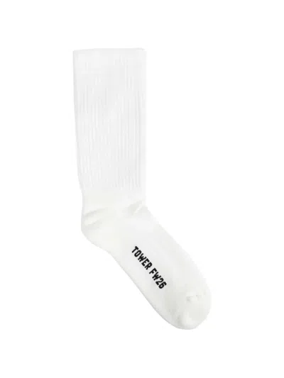Rick Owens Tower Glitter Ribbed-knit Cotton Socks In White