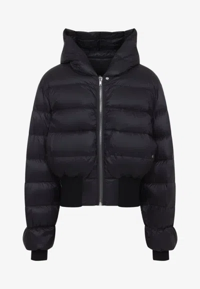 Rick Owens Tower Hooded Down Jacket In Blue