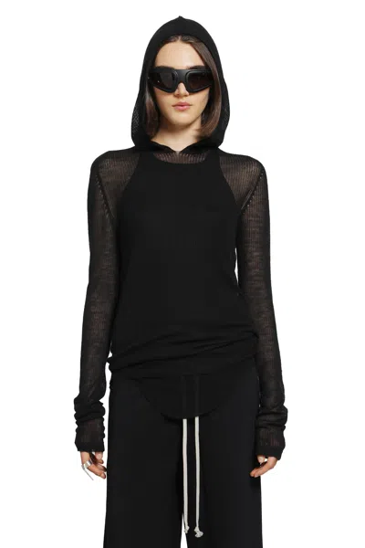 Rick Owens Tower Hooded Ls T In Black