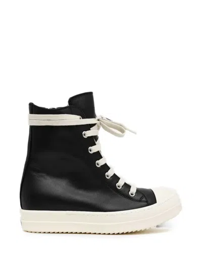 Rick Owens High Top Sneakers Contrast Sole Leather Toe In Black
