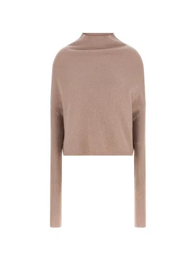 Rick Owens Long-sleeve Mock Neck Cashmere Sweater In Brown