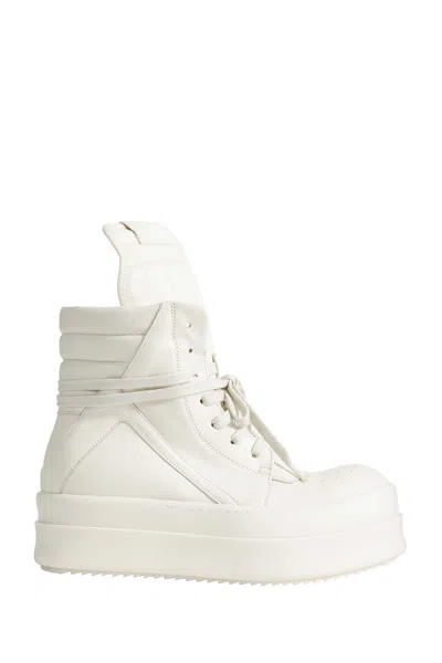 Rick Owens Mega Bumper Geobasket Zip-up Sneakers In White