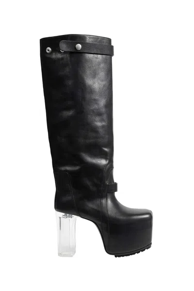 Rick Owens Naska Kiss 120 Leather Knee Boots In Black