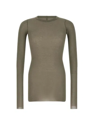 Rick Owens Long Sleeve Ribbed Knit Seam Detail Top In Green