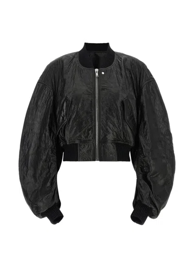 Rick Owens Fw25 Concordians Runway Cal Bomber In Coated Poplin In Black