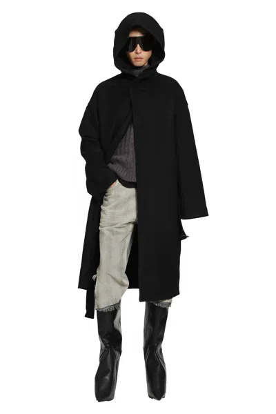 Rick Owens Tower Tower Coat In Melton In Black
