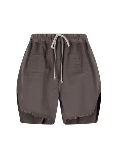 Rick Owens Straight Elastic Waistband Frayed Hem Shorts In Dove