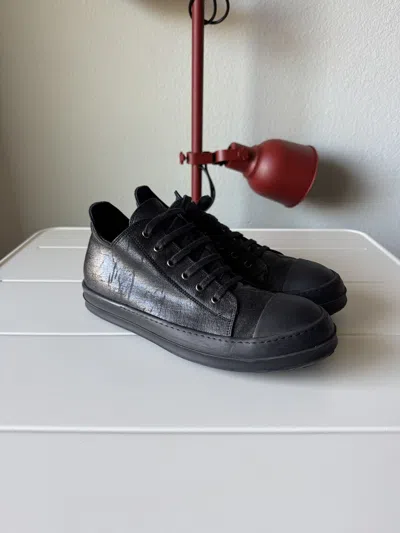 Pre-owned Rick Owens Triple Black Waxed Ramones 43/10 Shoes