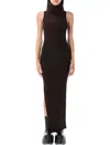Rick Owens Ankle Length Ribbed Turtleneck Dress In Multi