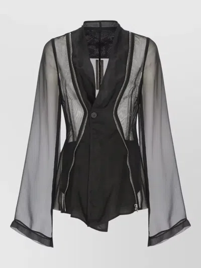 Rick Owens Tulle Blazer Round Neck V Detail In Black