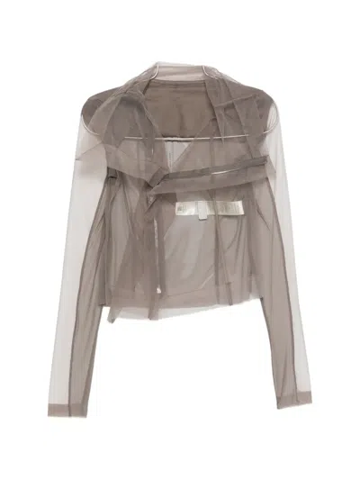Rick Owens Tulle Zip-up Blouse In Gray