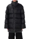 Rick Owens High Collar Long Padded Quilted Jacket In Black
