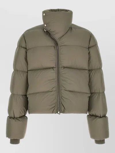Rick Owens Turtle Down Jacket Cropped High Collar In Green