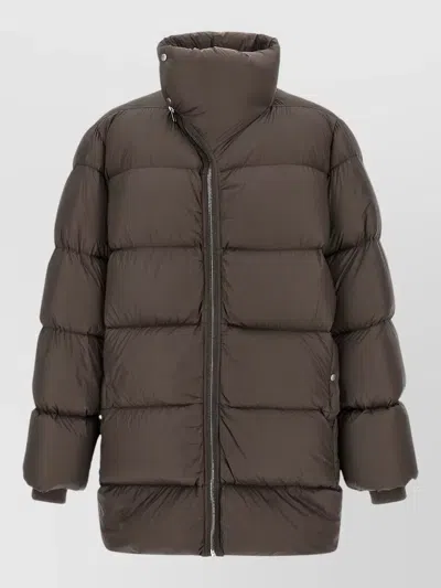 Rick Owens Turtle Down Jacket High Collar Quilting In Brown