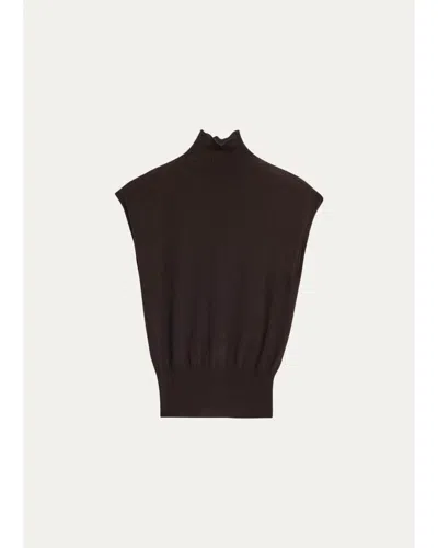 Rick Owens Turtleneck Fine Wool Knit Tank Top In Grease