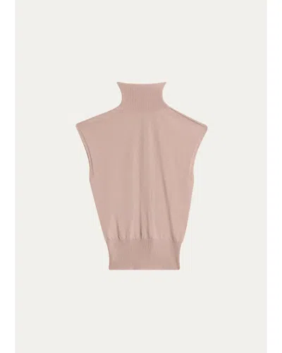 Rick Owens Turtleneck Fine Wool Knit Tank Top In Rose