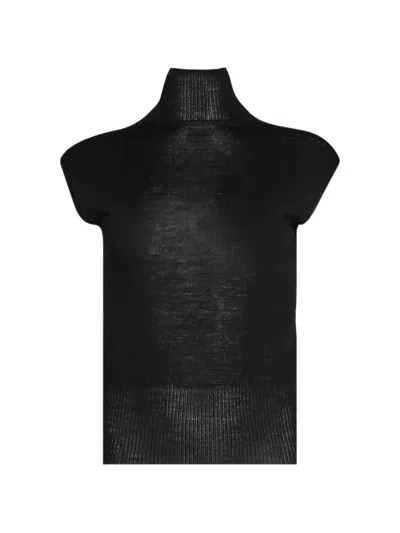 Rick Owens Turtleneck Knitted Vest In Black