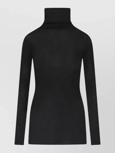 Rick Owens Turtleneck Long Sleeve Ribbed Knit Top In Black