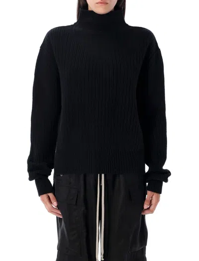 Rick Owens Turtleneck Ribbed Sweater In Black