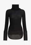 Rick Owens Turtleneck Wool Sheer Sweater In Black