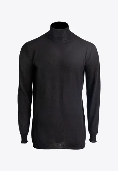 Rick Owens Turtleneck Wool Sweater In Black