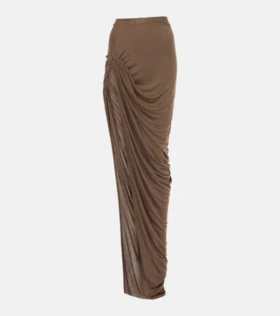 Rick Owens Twist Draped Maxi Skirt In Brown