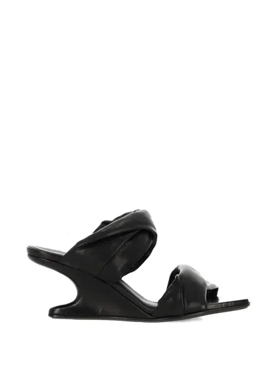 Rick Owens Twisted Cantilever Suede Wedge Mules In Black