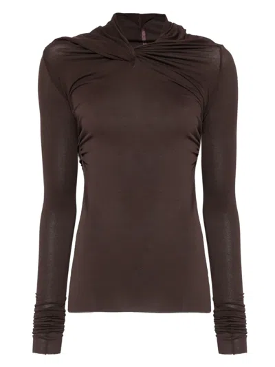 Rick Owens Twisted Long-sleeve Top In Brown