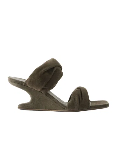 Rick Owens Twisted Cantilever Suede Wedge Mules In Black