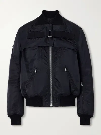 Rick Owens Two-piece Buckled Rib-trimmed Satin Bomber Jacket In Black