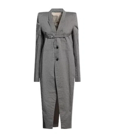 Rick Owens Two-tone Checked Coat In Gray