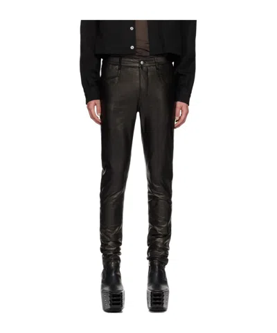 Rick Owens Tyrone Straight-leg Leather Trousers In Black