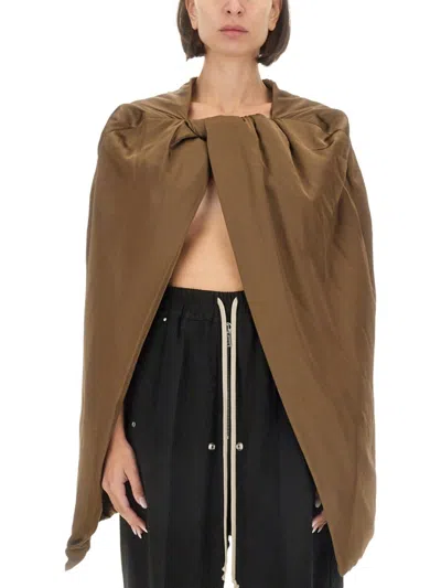 Rick Owens Draped Lightweight Long Hooded Top In Brown