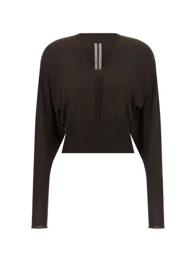 Rick Owens V Cropped Shirt In Brown