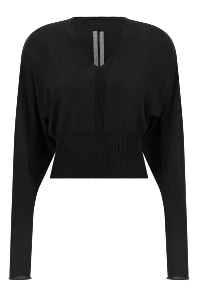 Rick Owens Cropped Knit Top Long Sleeves V Neckline In Black
