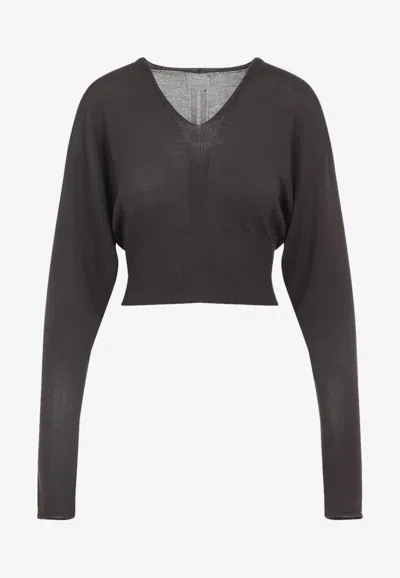 Rick Owens Cropped Virgin Wool Pullover V-neck In Black