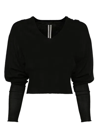 Rick Owens V-neck Balloon-sleeve Top In Black