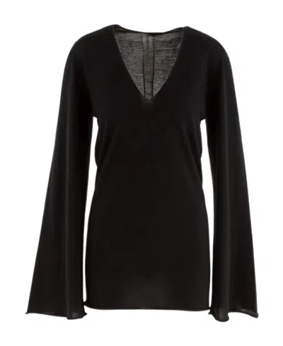 Rick Owens V-neck Bottomed Pullover In Black